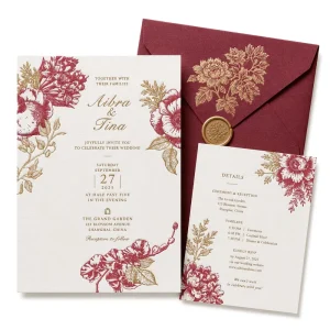 Custom Wedding Invitation Suite with Gold Foil Floral Design Cotton Paper and Matching Envelope Set