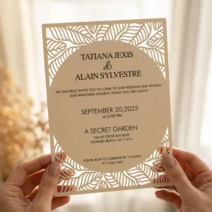 Custom Wedding Invitation with Laser Cut Hollowed Patterns and Engraving Text for Wedding Event Invite