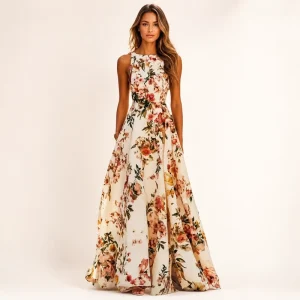 Custom Women Dress Custom Clothing White Floral Print Sleeveless Casual Summer Maxi Women’s Dresses