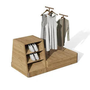 Custom Wooden Clothing Display Stand with Shoe Rack Retail Garment Display Furniture for Boutique Shop