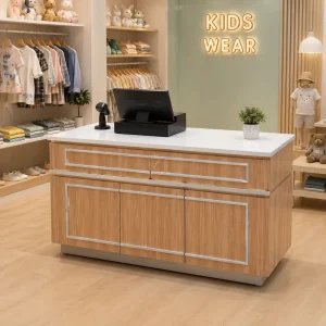 Custom Wooden Retail Checkout Counter Reception Desk with Storage for Children’s Store Bookshop Toy Shop OEM ODM