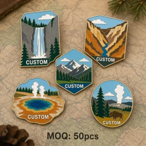 Custom Yellowstone National Park Enamel Pin Waterfall Cliff Hot Spring Badge American Travel Souvenir Metal Lapel Pin