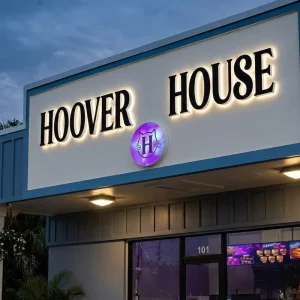 Custom illuminated signs text graphic design store front LED stainless steel backlit letter signage