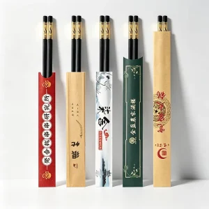 Custom logo Coated Offset Paper Chopsticks Sleeves Flatware Cutlery Silverware Chop Sticks Ivory Board Cover Bag for Restaurant
