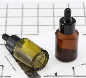 Custom logo Printing 30ml Green Glass Dropper Bottle Amber Serum Packaging Slanted Shoulder