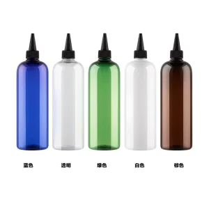Custom logo Printing 500ml PET Plastic Dropper Bottle with Pointed Spout Cap Round Shoulder Squeeze Bottle for Haircare