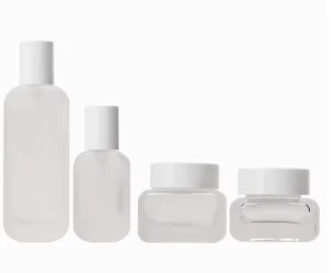 Custom logo Printing Premium 30ml 100ml Cosmetic Glass Packaging Set Frosted Serum Bottles Lotion Bottles Square Cream Jars