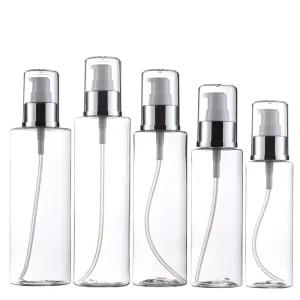 Custom logo Printing Transparent PET Pump Bottle 120ml 200ml 250ml Refillable Lotion Container for Body Care