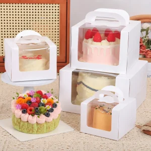 Customizable 3/4/6/8 Inch Cake Boxes with Carry Handle and Clear Viewing Window Cake Packaging Boxes for Bakery Takeaway
