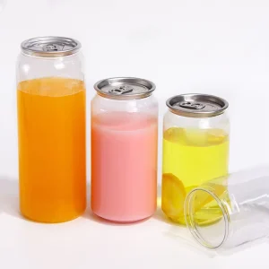 Customizable 330ml 500ml PET Plastic Can Aluminum Lid UV Silk Screen Printed for Soda Cold Brew Yogurt