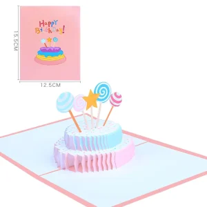Customizable 3D Pop up Birthday Cake and Love Themes Digital Printed Positive Business Blessing Greeting Card Thank You Paper