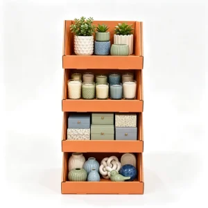 Customizable Cardboard Shelf Display Unit Multi Tier POS Supermarket Home Decor Ceramic Merchandising FSDU