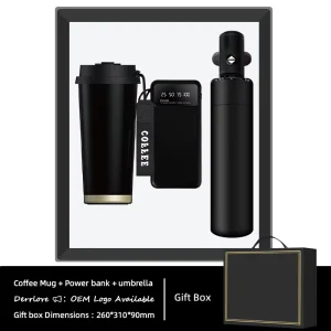 Customizable Corporate Executive Gift Set Insulated Stainless Steel Travel Mug Straw Phone Stand 10000mAh Power Bank 500ml