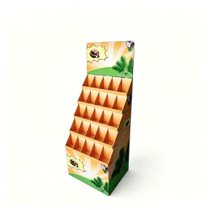 Customizable Corrugated Tropical Display Stand Multi Slot FSC POS Supermarket Coconut Snack Food Merchandising FSDU
