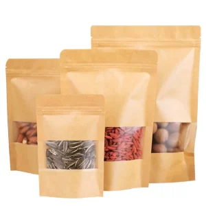 Customizable Kraft Paper Stand-Up Pouch with Window Eco-Friendly Packaging for Food Tea