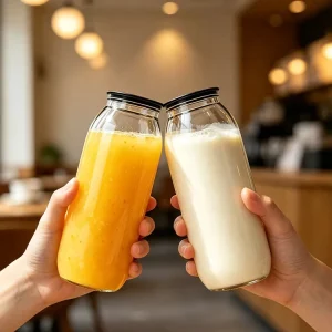 Customizable Logo PET Empty Plastic Can Bottle Clear Beverage Soda Juice Boba Tea Plastic Can with Metal Canning Pull Tab Lid