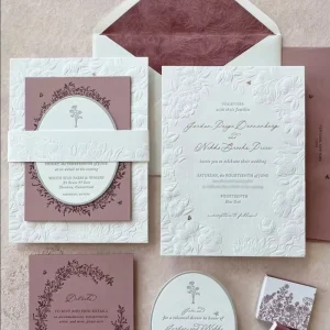 Customizable Luxury Wedding Invitations Suite with Kraft & Art Paper Letterpress Printed High Quality Unique Designs