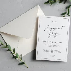 Customizable Monogram Modern Wedding Invitation Card with Envelope Black Border Engagement Party Celebration Brunch Invite