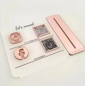 Customizable Portable Table Top Acrylic Sign for Business Social Media QR Code Scan Pay Sign White Color