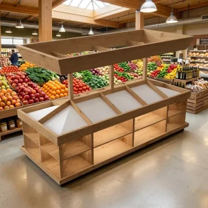 Customizable Retail Grocery Store Metal Produce Display Shelf Illuminated Fruit and Vegetable Display Rack with LED Lighting