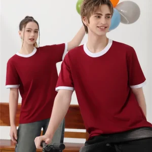 Customizable Summer T Shirts Casual Short Sleeve Knitted Work Custom Logo Embroidery Color Blocked Short Sleeved T Shirt