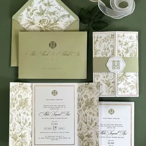 Customizable Wedding Invitation Kit Pearl Shimmer Textured Paper Envelope Gold Foil Floral Print Wedding Invite for Wedding