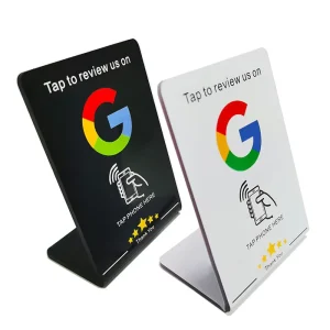 Customization NFC Google Review Card With QR Code Wooden Acrylic Plate Stand for Restaurant Hotel Retail Shop Menu Stand