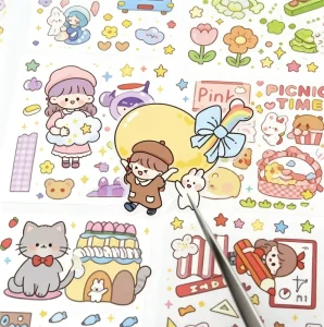Customized A4 A5 A6 Waterproof Transparent Cartoon Stickers for Children’s Handmade Drawing