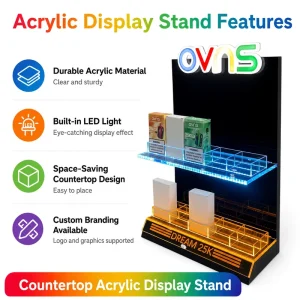 Customized Acrylic Display Stand with RGB Light Countertop Display Rack for Retail Store LED Light Product Display Rack