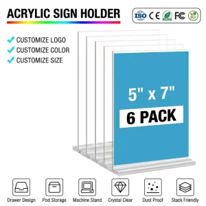 Customized Acrylic Sign Holder 5×7 Inch 6 Pack Vertical T Shape Double Sided Desktop Display Holder for Restaurant Office