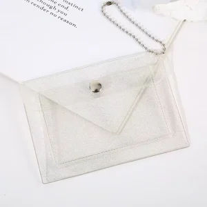 Customized Clear PVC Card Holder Pouch Wallet with Button Closure for ID Credit Cards & Business Cards