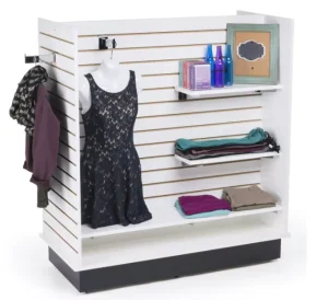 Customized Color MDF Panels Gondola Slatwall Display Standing Slot Wall Display Stand Racks Display Shelves