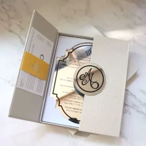 Customized Colorless Embossing Flower Hardcover Box Wedding Invitation Silver Acrylic Invite
