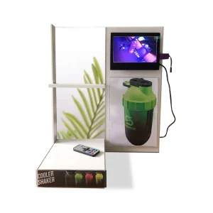 Customized Countertop Metal Product Exhibition Display Stand Cosmetics Retail Display Stand with LED Screen