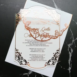 Customized Creative Luxurious Clear Acrylic Wedding Invitation with Gold Foil Envelope