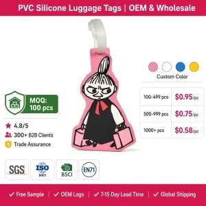 Customized Creative PVC Eco-Friendly UV Printing Cute Cartoon Luggage Tags & Boarding Pass with Hanging Rope for Travel