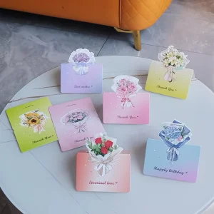 Customized Creative Simple Message Greeting Cards Three Dimensional Flower Bouquets Birthday Paper Paperboard Printing