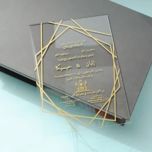 Customized Design Clear Gold Printed Luxury Acrylic Invitations Card Acrylic Wedding Invitation with Envelope