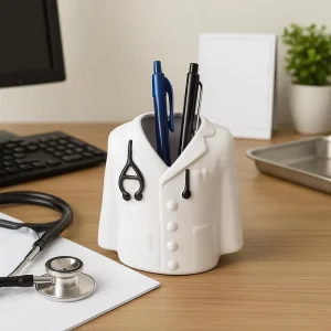 Customized Doctor Coat Pen Stand Promotional Gift for Pharmaceutical Companies Doctor Office Table Organizer Pen Box Holder