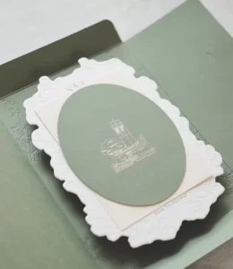 Customized Envelope Set with Unique Relief Embossing and Gold Foil Printing. Eclectic Wedding Invitation Cards.