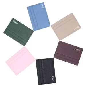Customized Factory Direct Sale Slim Colored Pu Leather Card Id Holder Lychee Logo Cross Holder for Women’s Purse