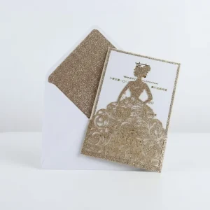 Customized Gold Glitter Invitations with Glitter Envelope and Birthday Invitation Cards Dress Bridal Design Invitation Set