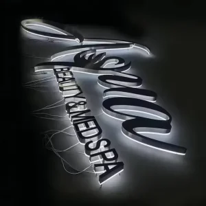 Customized Gold Stainless Steel Store Brand Studio Name Gold 3D Backlit Logo