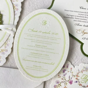 Customized Green Series Wedding Invitation Card Sets with a Simple and Fresh Style and Unique Cutting Design
