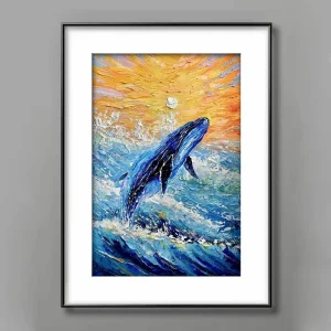 Customized Handmade Canvas Artwork Cartoon Whale Animal Oil Painting Abstract Knife Posters for Home Decor