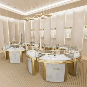 Customized Jewelry Display Counter Plywood Showcase with Lighting for Retail Store