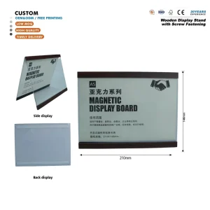 Customized Logo A5 Acrylic Magnetic Display Board 210x148mm Wood Frame Landscape for Shop Promotion