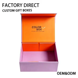 Customized Logo Pink Purple Paper Magnetic Packaging Box Rigid Cardboard Skincare Packaging Gift Box Set with Gold Foil