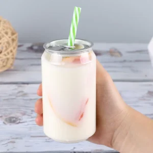 Customized Logo Transparent PET Cans with Round Aluminum Lids for Beverages Juices Beers Yogurts