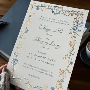Customized Luxurious Beach Wedding Invitation Set with Cardboard and Art Paper Embossed Light Blue Envelope